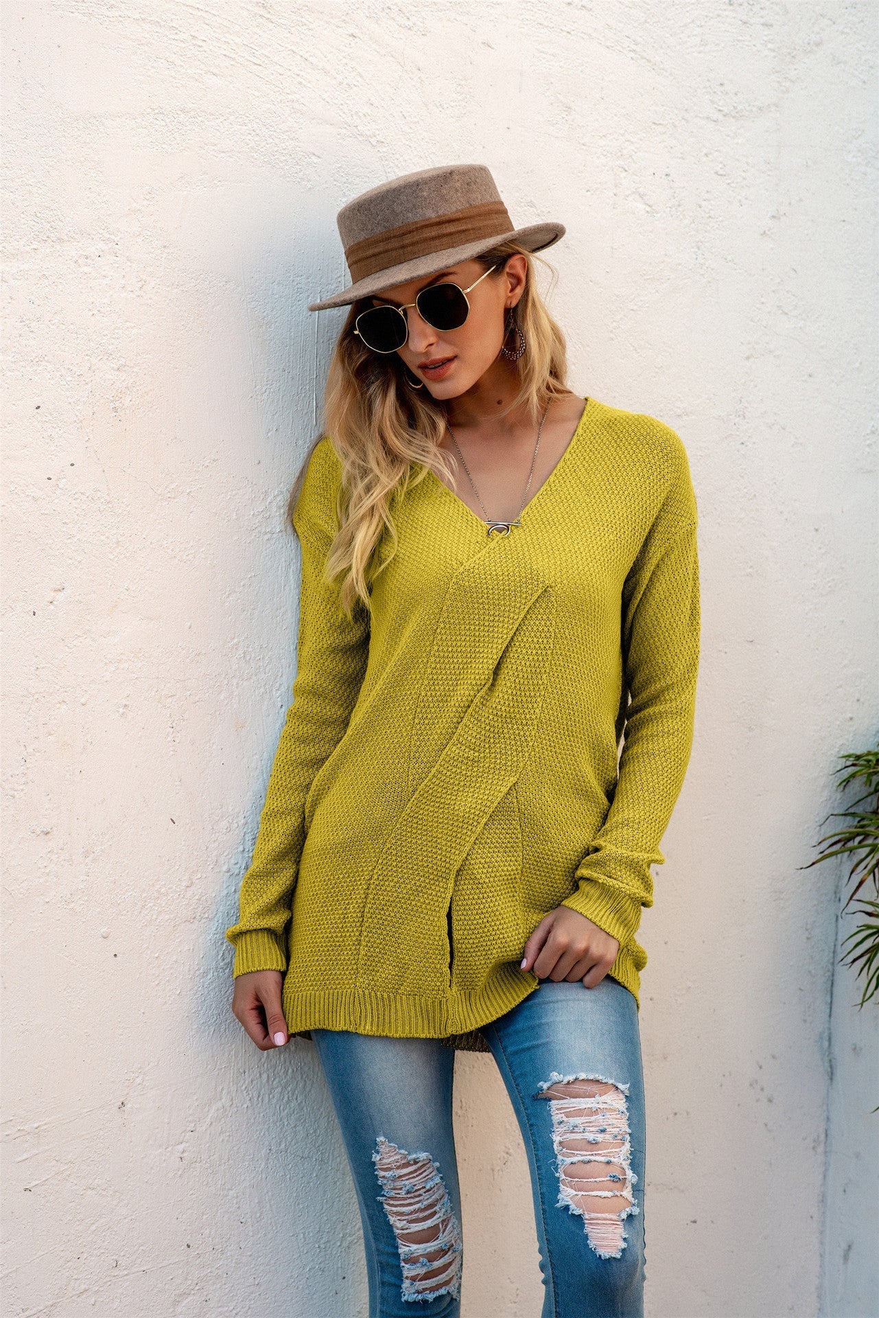 Women's Sweater – Oversized Fit – Knitted Texture – Off-Shoulder – Draped Front