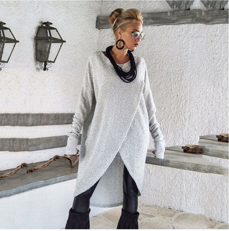 Women's Knitted Sweater – Asymmetric Design – Long-Sleeved – Oversized Fit – Soft and Warm