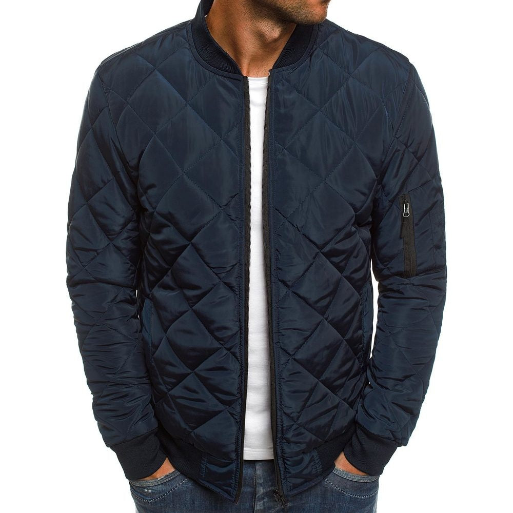 Men's Jacket – Regular Fit – Quilted Diamond Pattern – Ribbed Edge – Zipper Pocket