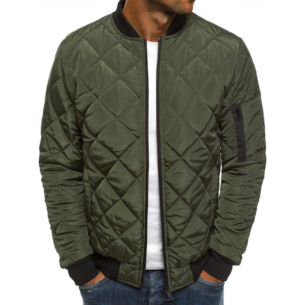 Men's Jacket – Regular Fit – Quilted Diamond Pattern – Ribbed Edge – Zipper Pocket