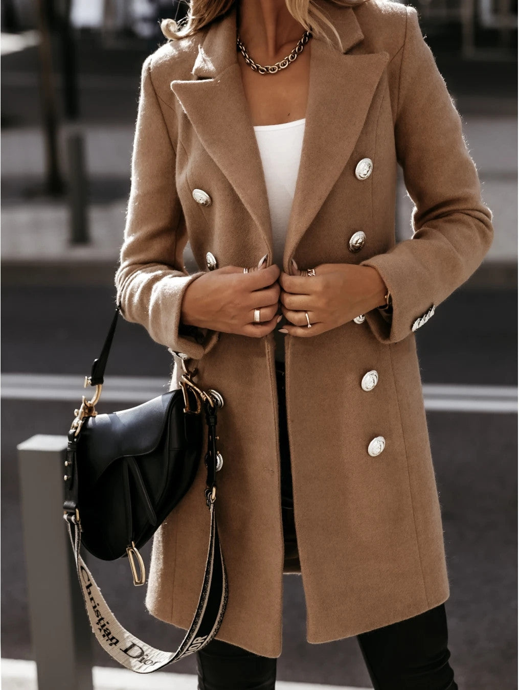 Women's Blazer Coat – Tailored Fit – Wool Feel – Double-Breasted – Suit Collar