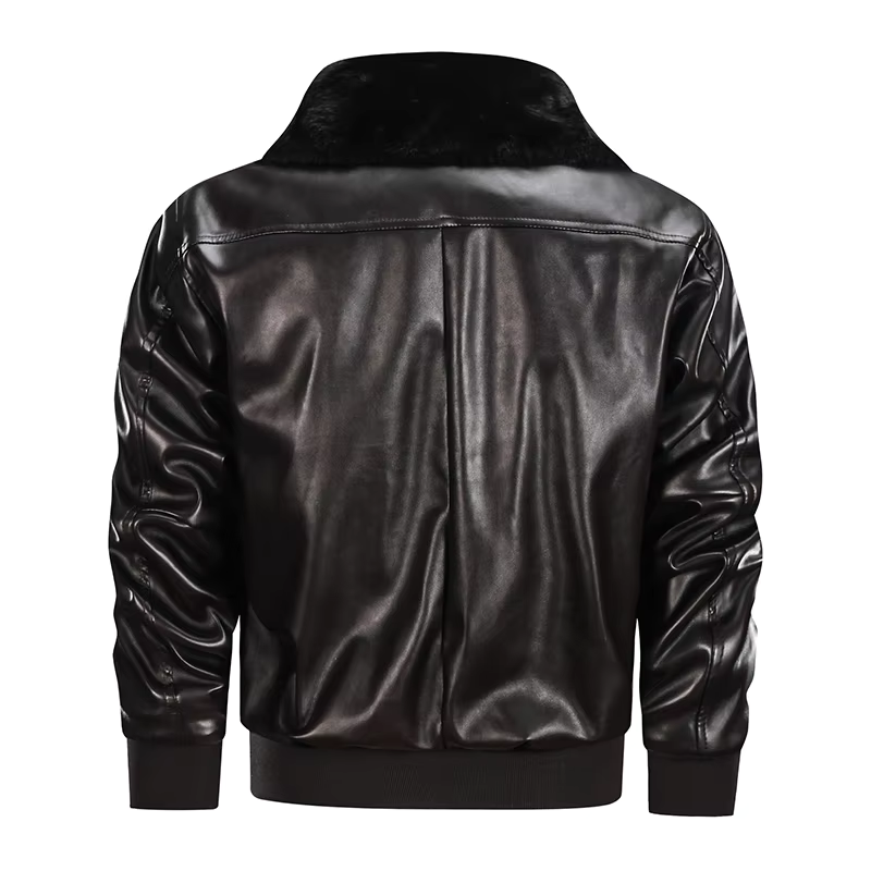 Men's Leather Jacket – Regular Fit – Zipper Closure – Ribbed Cuffs