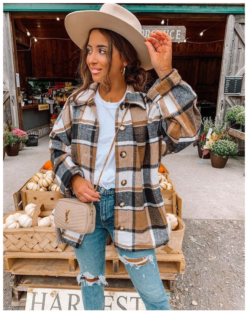 Women's Blouse – Wrap Model – Check Pattern – Soft Flannel Feel – Relaxed Fit