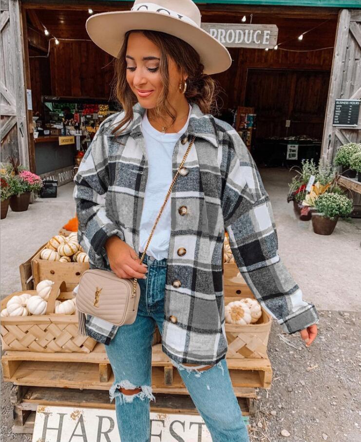 Women's Blouse – Wrap Model – Check Pattern – Soft Flannel Feel – Relaxed Fit