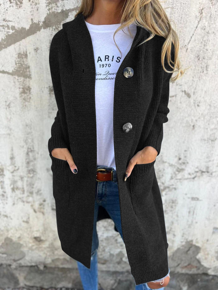 Women's Long Knit Cardigan - Soft and Comfortable - Buttons and Pockets - With Shawl Collar
