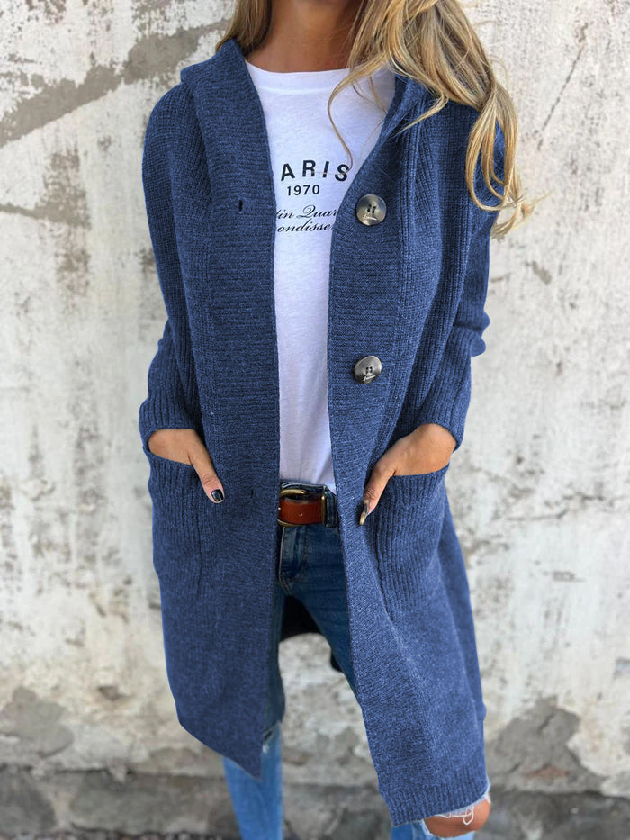 Women's Long Knit Cardigan - Soft and Comfortable - Buttons and Pockets - With Shawl Collar