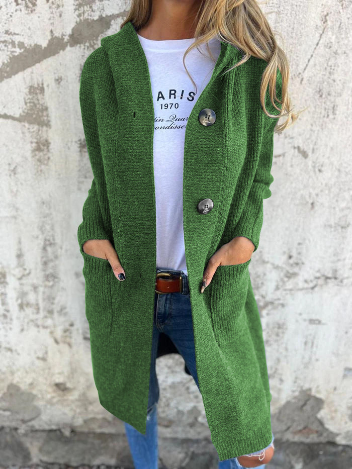 Women's Long Knit Cardigan - Soft and Comfortable - Buttons and Pockets - With Shawl Collar