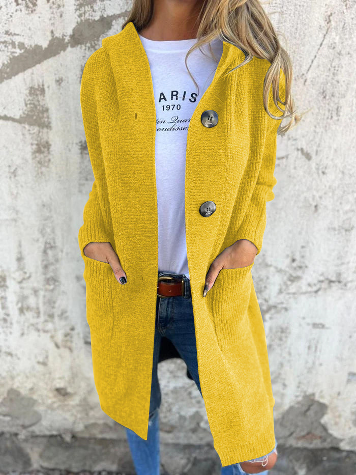 Women's Long Knit Cardigan - Soft and Comfortable - Buttons and Pockets - With Shawl Collar