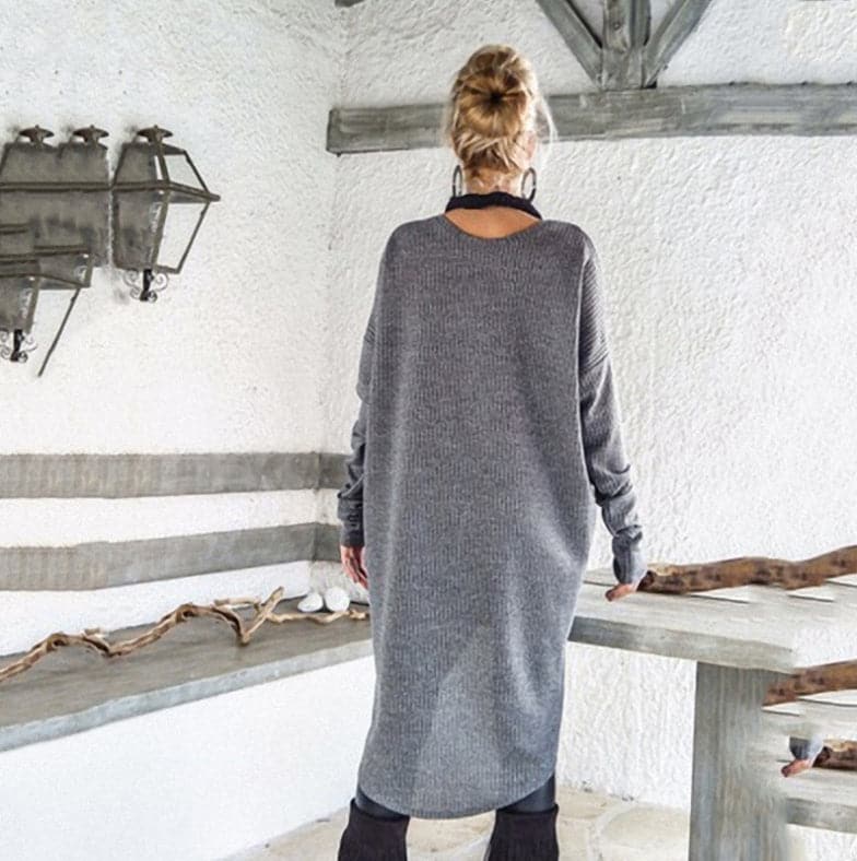 Women's Knitted Sweater – Asymmetric Design – Long-Sleeved – Oversized Fit – Soft and Warm