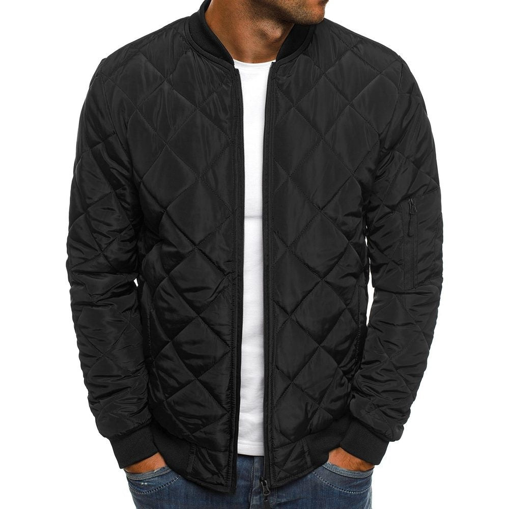 Men's Jacket – Regular Fit – Quilted Diamond Pattern – Ribbed Edge – Zipper Pocket
