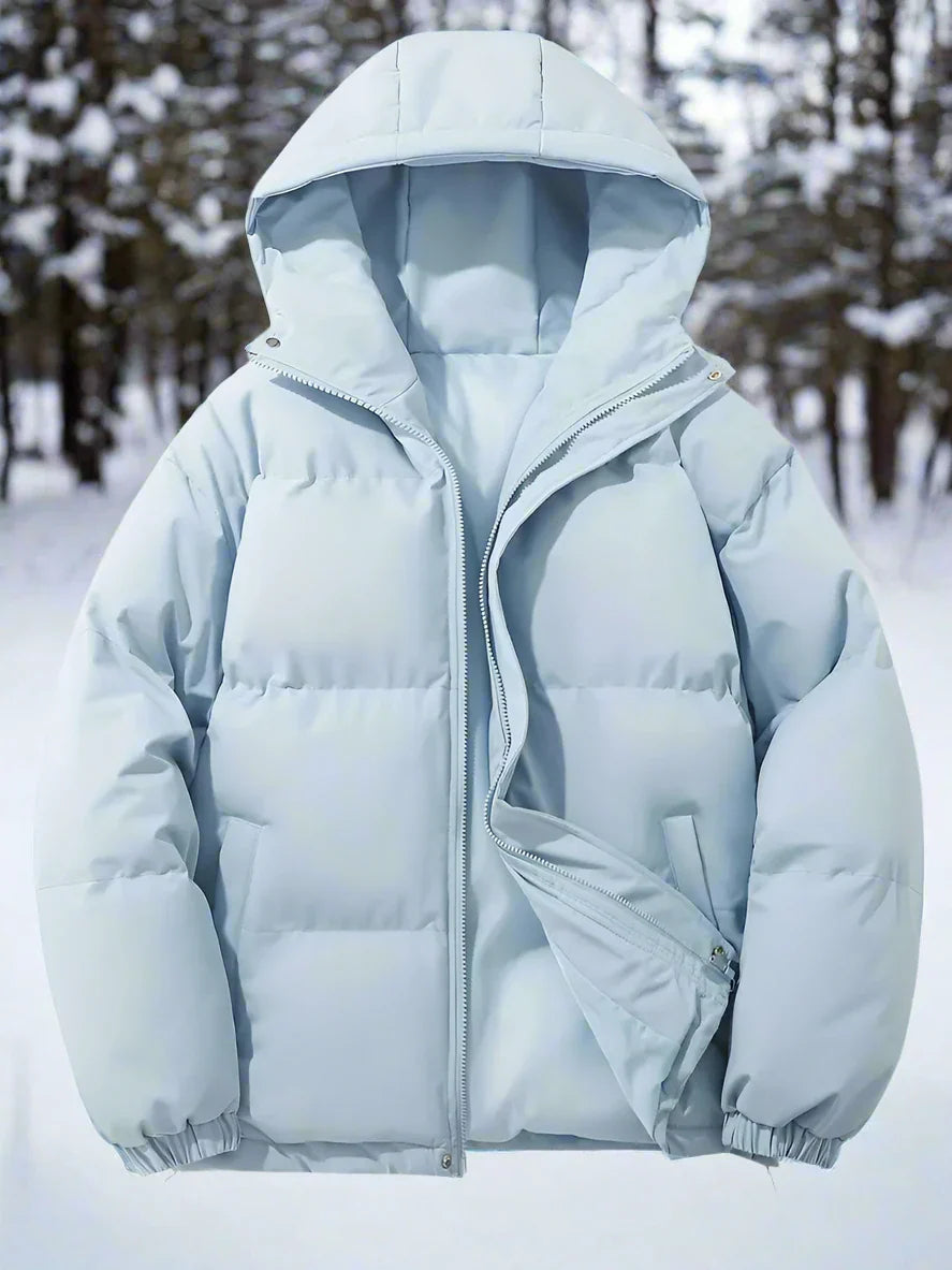 Men's Puffer Jacket - Padded and Insulating - Hood and Zipper - Practical Pockets