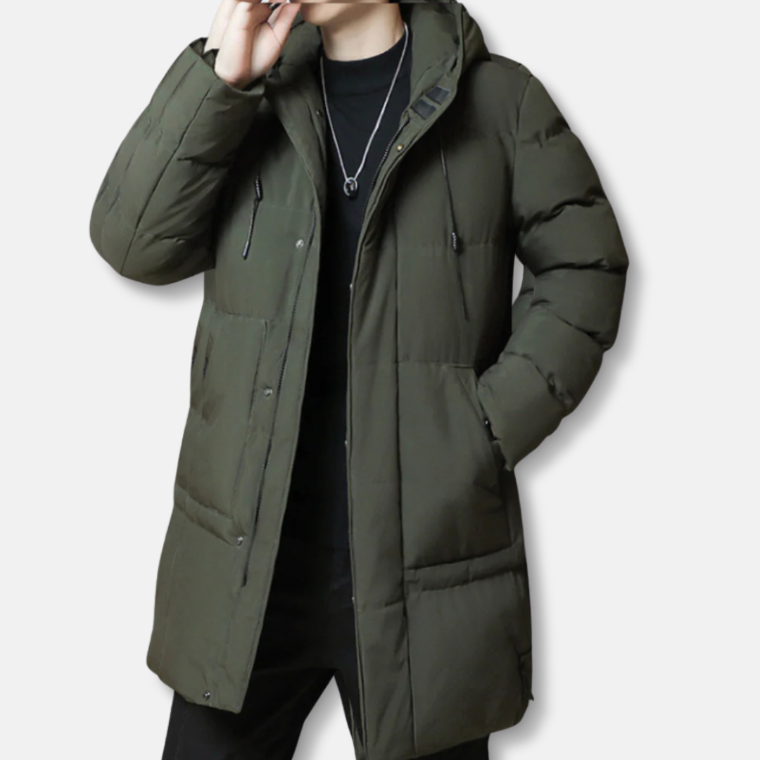 Men’s Jacket - Quilted Insulation - Long Fit - Hooded - Mid-Thigh Length