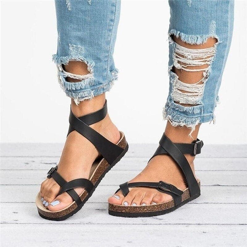 Women's Sandals – Comfortable Cork Sole – Adjustable Leather Straps – Ergonomic Fit