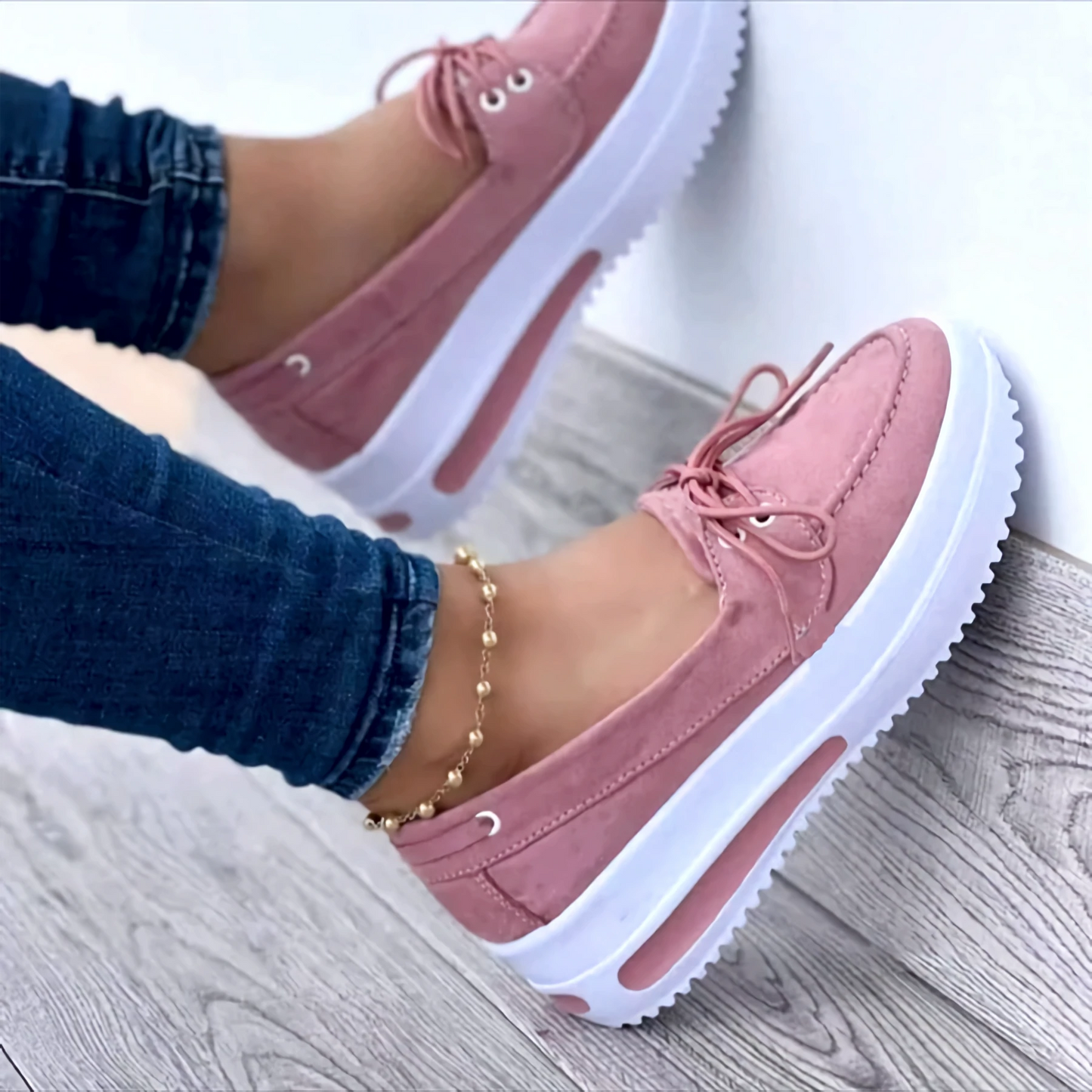 Dame Sneakers - Plattformsåle - Semsket Look - Komfortabel og Trendy
