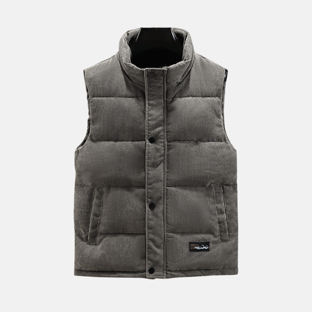 Men's Vest – Corduroy Quilted – Relaxed Fit – High Collar – Snap Buttons