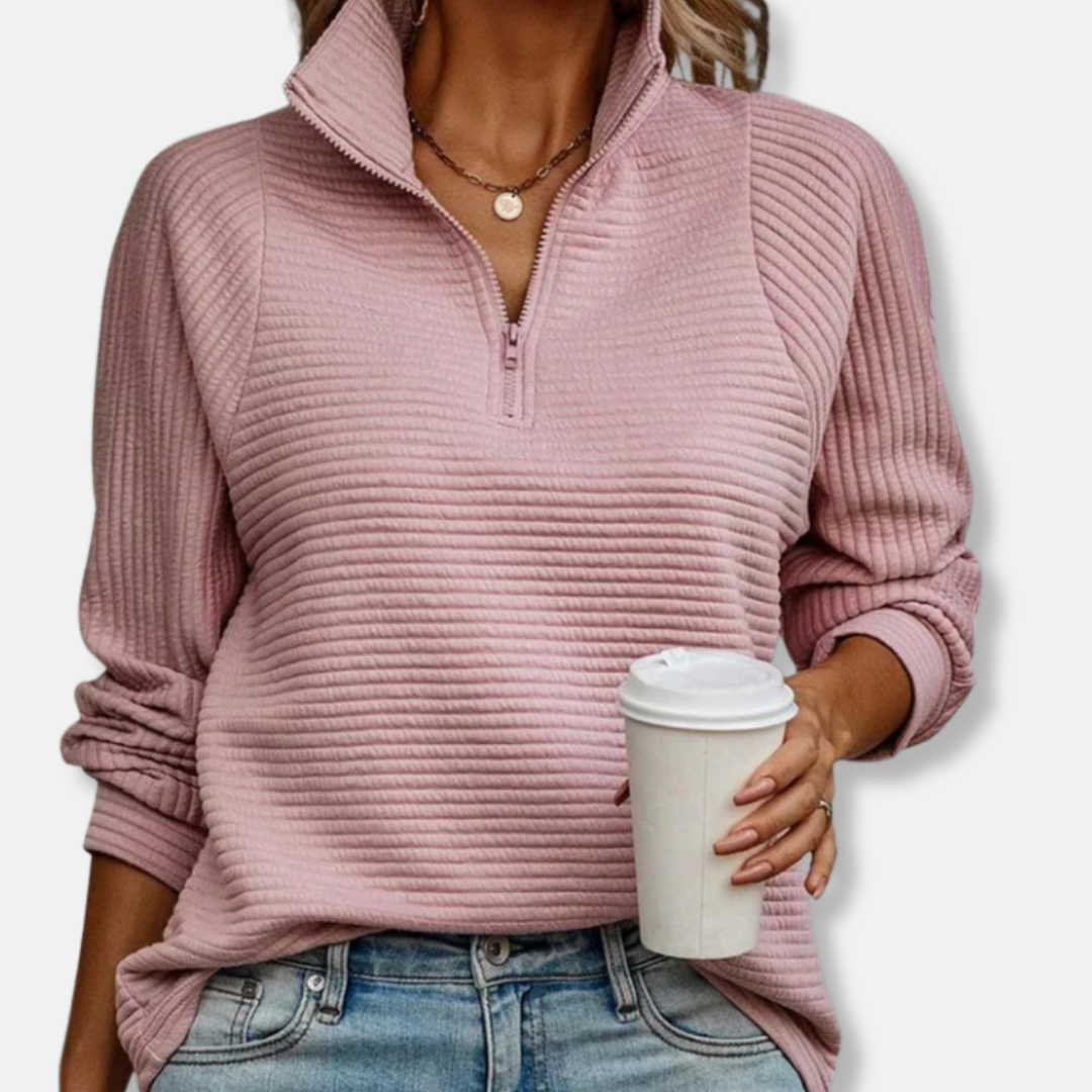 Teresa Relaxed Fit Half-Zip Sweater | Ribbed Half-Zip Sweater