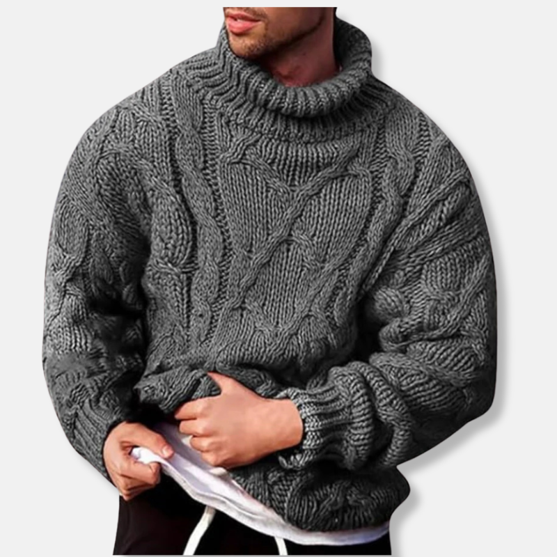 Men's Sweater – Turtleneck – Wool Blend – Relaxed Fit – Cable Knit Pullover