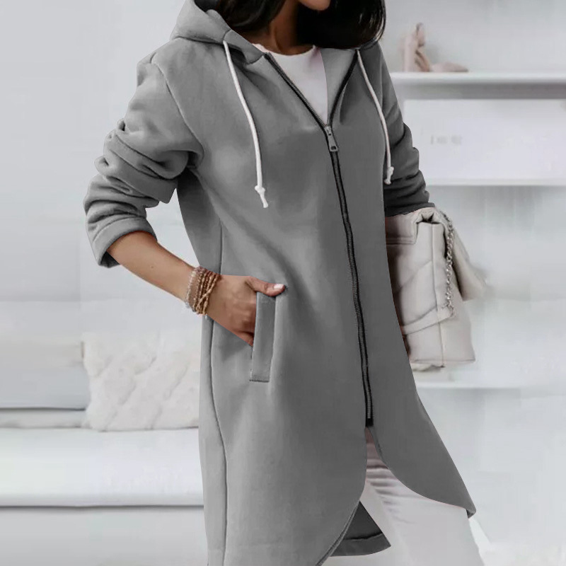 Women's Hoodie – Relaxed Fit – Zipper – Cotton Blend – Mid-Length