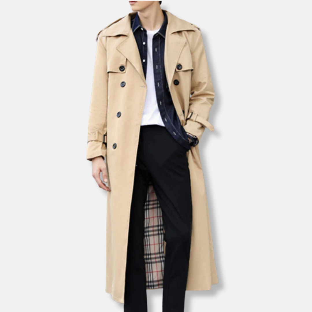 Men's Trench Coat – Tailored Fit – Double-Breasted – Belt – Cotton – Full Length