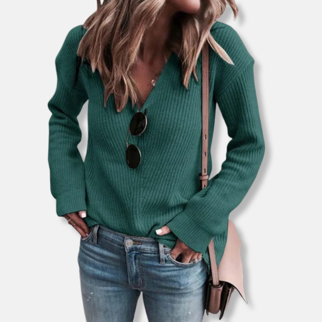 Veronica V-Neck Sweater | Ribbed Relaxed Fit Sweater