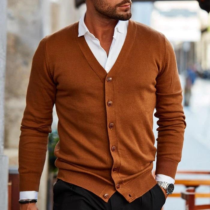 Men's Sweater Cardigan – Slim Fit – Soft Knit – V-Neck – Button Front – Ribbed Edges