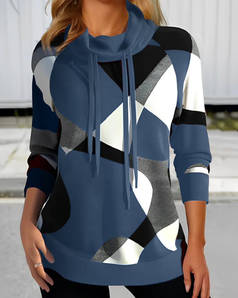 Women's Hoodie – Soft Knit – Relaxed Fit – Long-Sleeved – Geometric Pattern