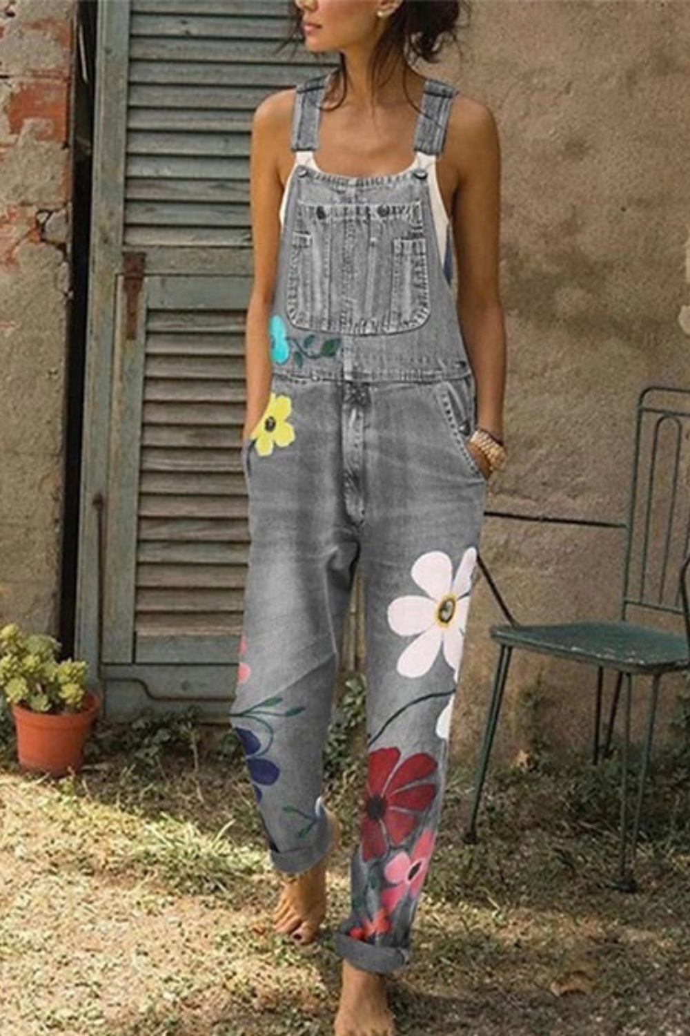 Women's Jumpsuit – Relaxed Fit – Sleeveless Overalls – Natural Fibers