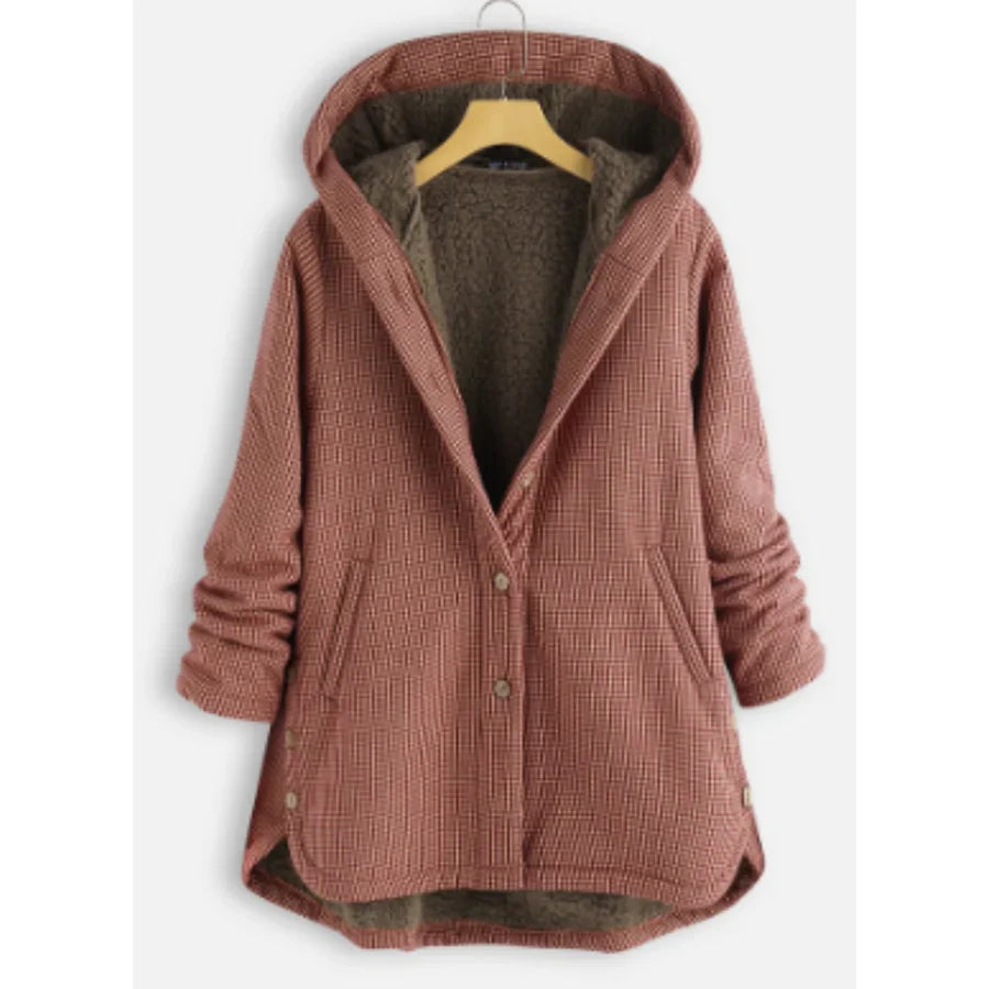Women's Jacket with Hood – Wool Blend – Relaxed Fit – Fleece Lined – Button Front