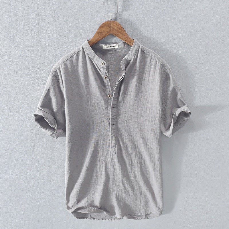 Men's Shirt with Short Sleeves – Relaxed Fit – Natural Fibers – Mandarin Collar