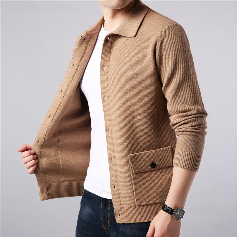 Men's Cardigan - Knitted Wool Blend - Slim Fit - Button Placket & Collar - Pockets