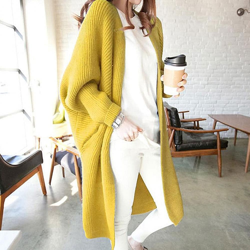 Women's Long Cardigan – Soft Knit – Open Front – Loose Fit with Pockets