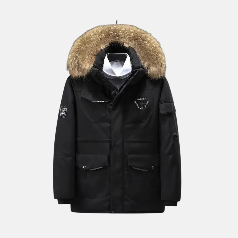 Men's Parka Jacket – Windproof – Detachable Hood – Faux Fur – Ribbed Cuffs