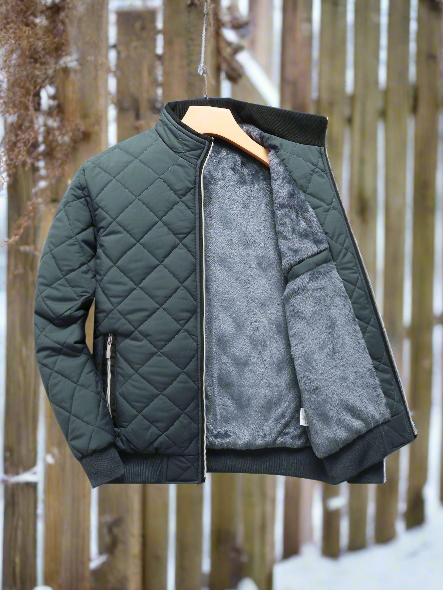 Men's Bomber Jacket – Quilted Design – Soft Lining – Zipper Closure – Ribbed Hem