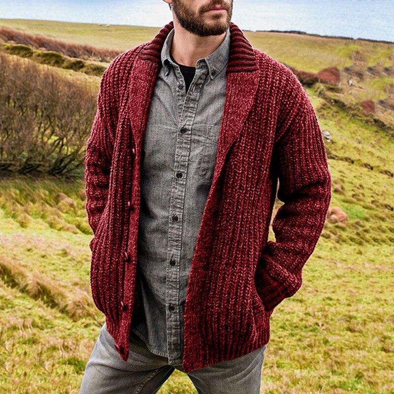 Men's Cardigan - Thick Knit - Open Front - Ribbed with Shawl Collar - Comfortable Fit