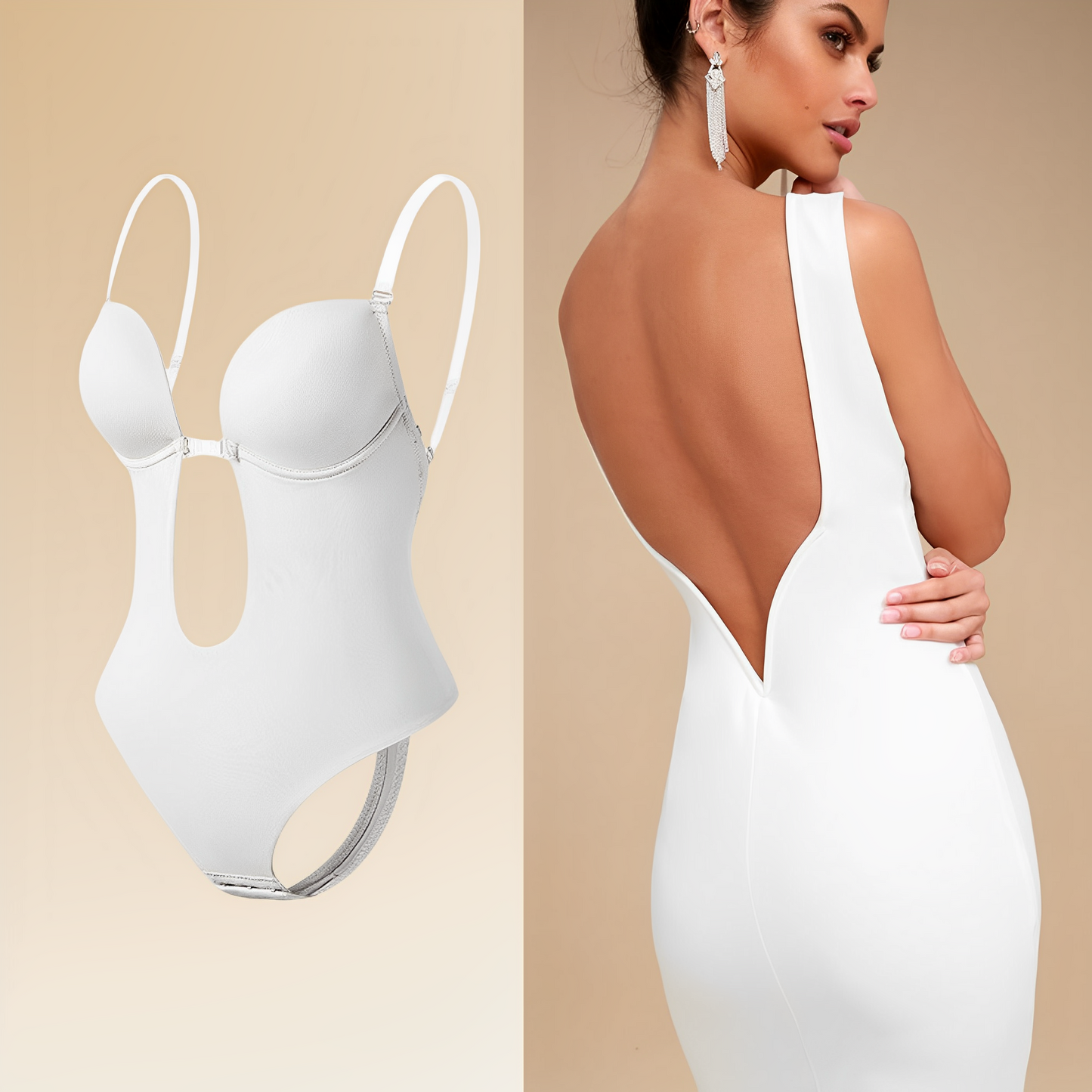 Women's Bodysuit – Slim Fit – Open Back – Adjustable Straps – Cut-Out Neckline