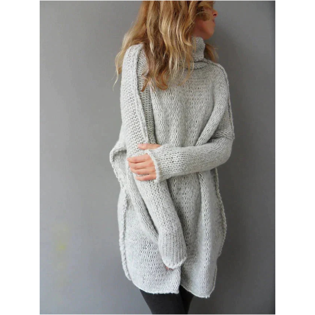 Women's Sweater – Oversized Fit – Chunky Knit Wool – High Neck – Dropped Shoulders