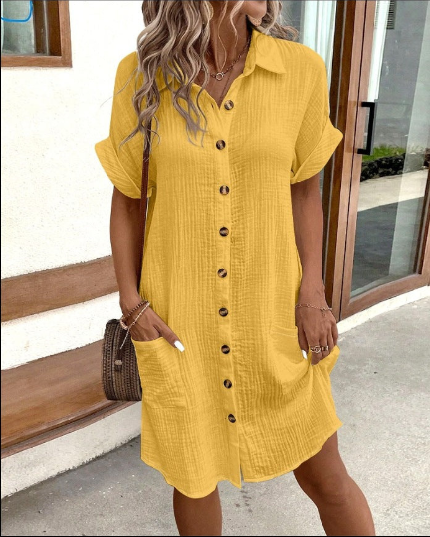 Women's Shirt Dress – Relaxed Fit – Breathable Fabric – Knee-Length with Buttons