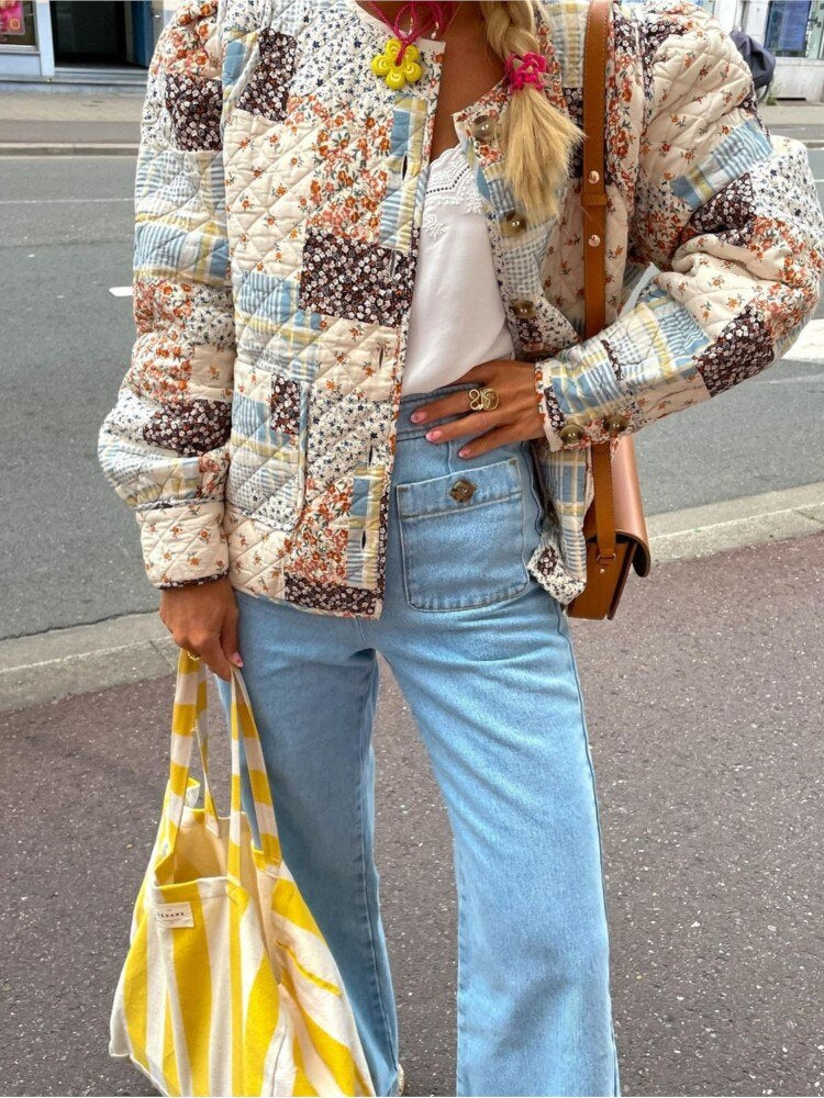 Women's Quilted Jacket - Patchwork Design - Comfortable and Loose Fit - Bohemian Style