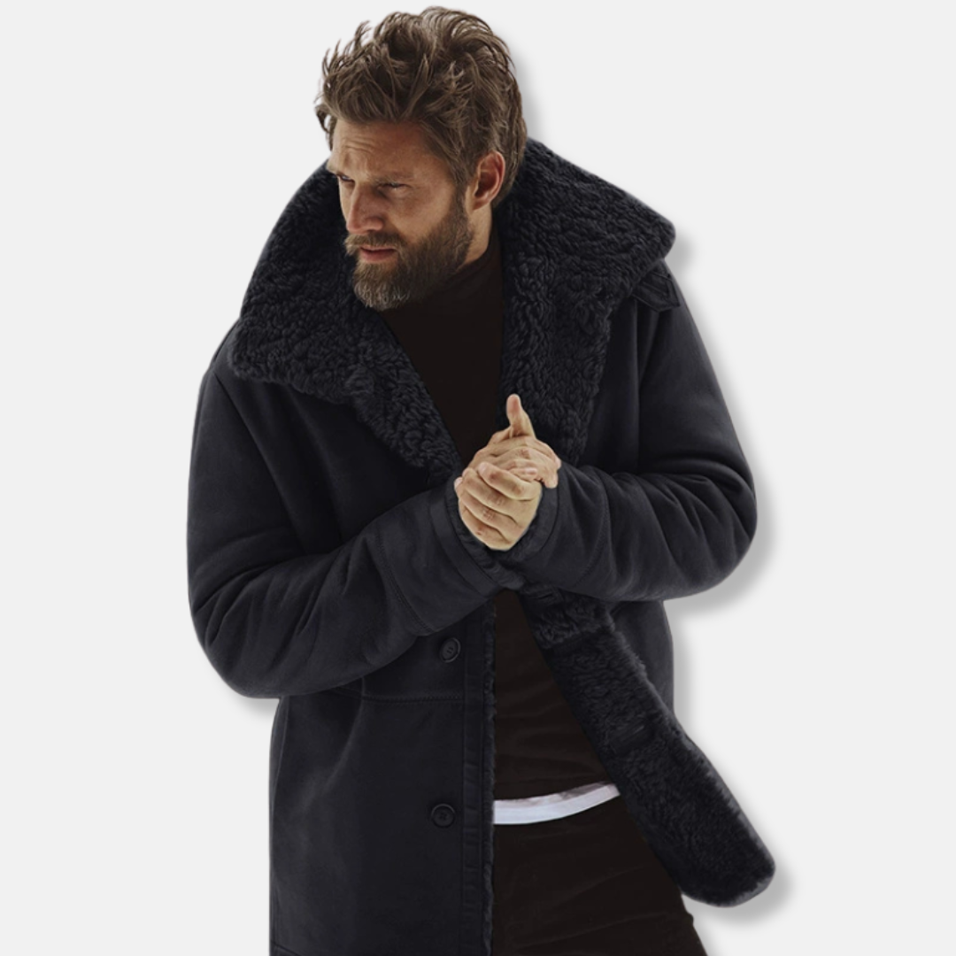 Men’s Coat - Brushed Fabric - Relaxed Fit - Notched Lapel Collar - Mid-Thigh Length