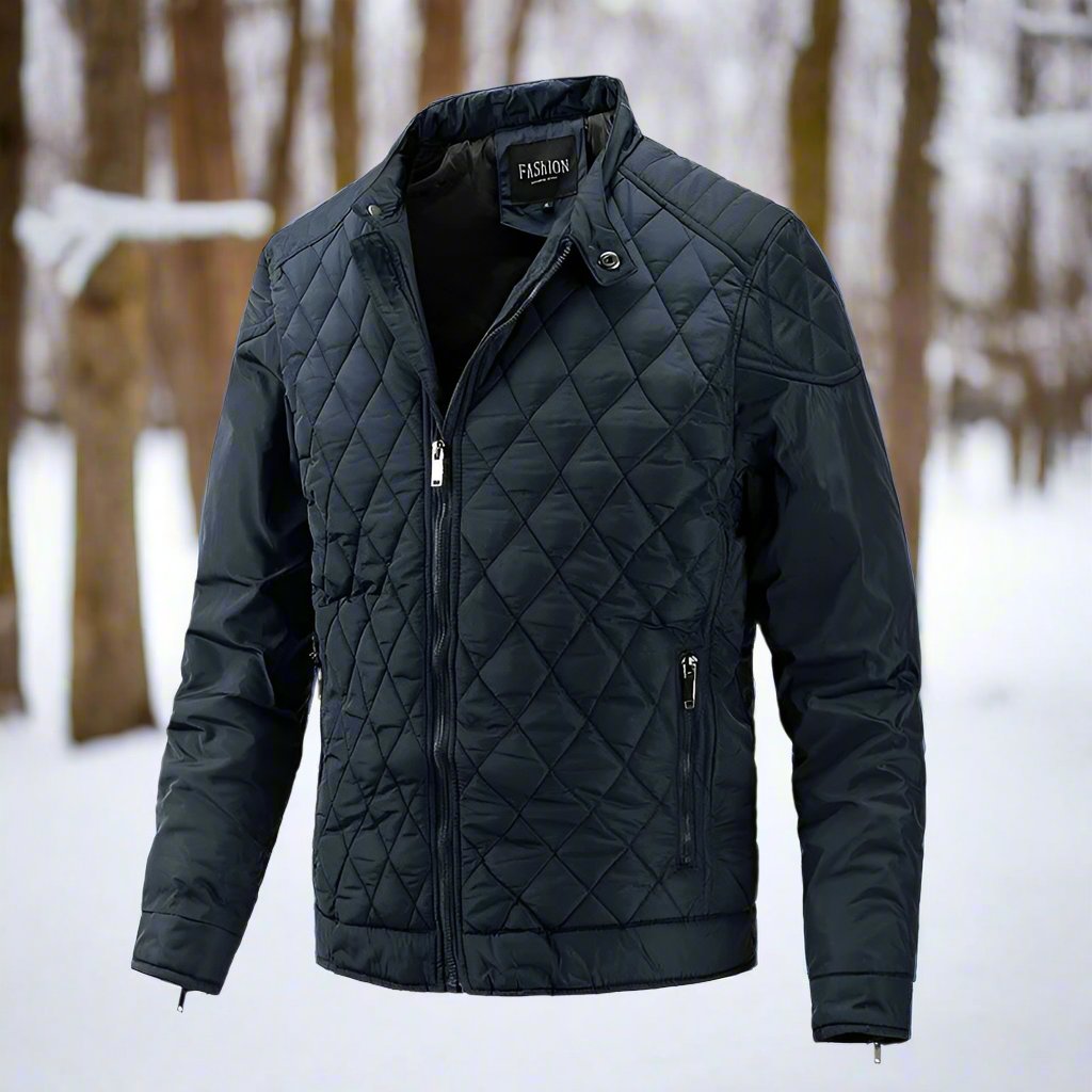 Men's Padded Jacket - Diamond Quilted - Stand Collar - Zipper Closure - Slim Fit