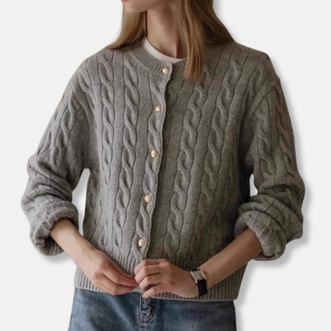 Rose Wool Cable Knit Cardigan | Cropped Crewneck Cardigan