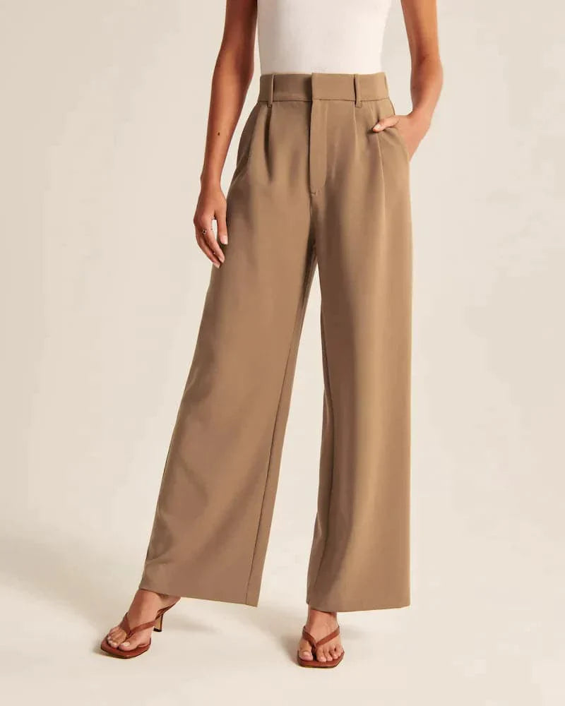 Pants for Women – High Waist – Wide Fit – Full Length – With Belt Loops