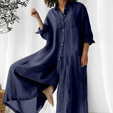 Women's Jumpsuit – Oversized Fit – Breathable Fabric – Full Length – Button Front