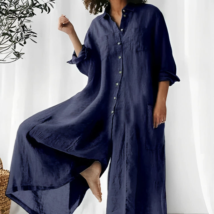Women's Jumpsuit – Oversized Fit – Breathable Fabric – Full Length – Button Front