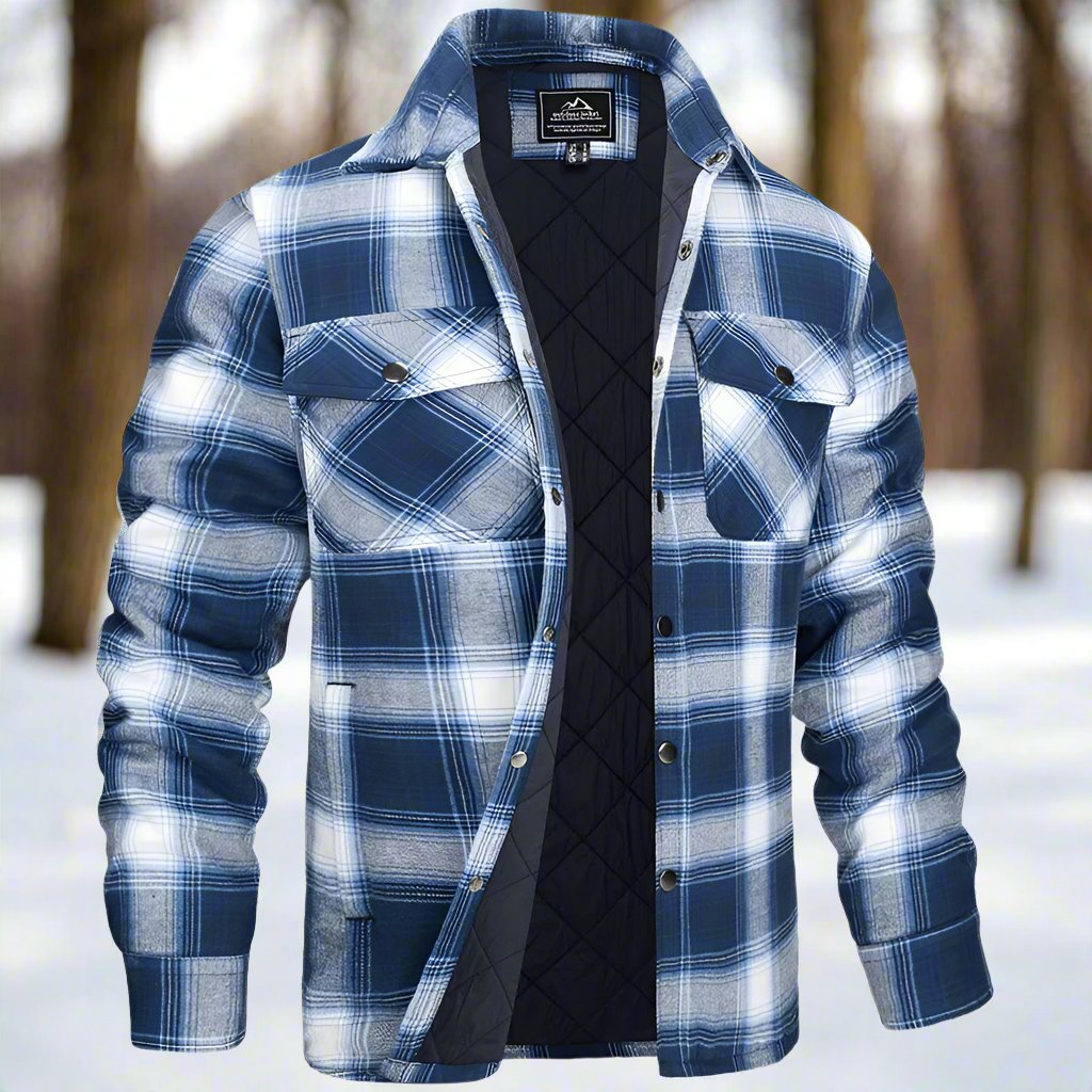 Men's Shirt Jacket – Quilted Flannel – Check Pattern – Snap Buttons – Chest Pockets