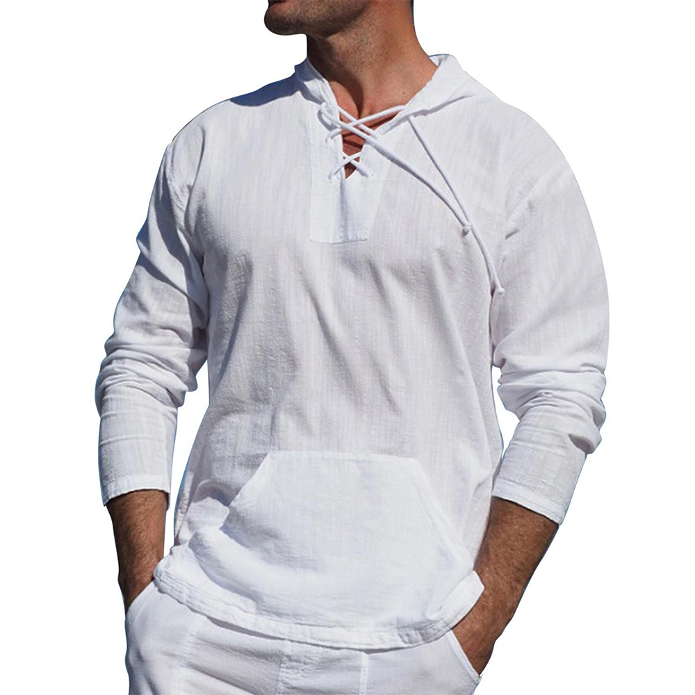 Men's Hoodie – Relaxed Fit – Cotton Blend – Drawstring V-Neck – Kangaroo Pocket