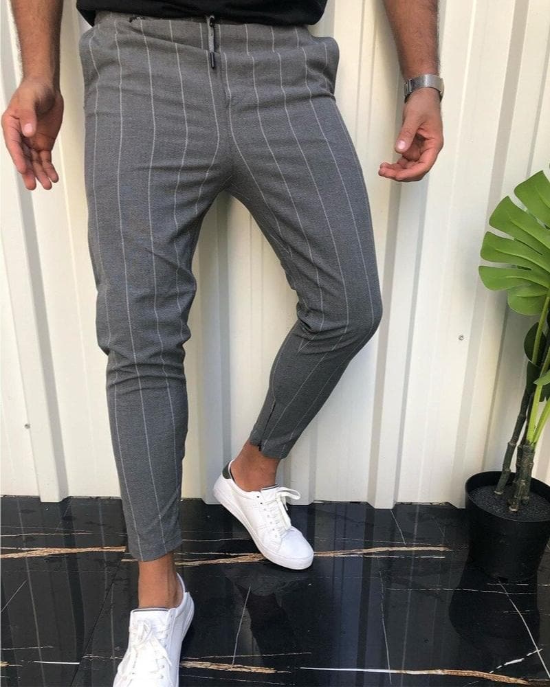 Men's Trousers - Slim Fit - Pinstripe Pattern - Elegant and Versatile