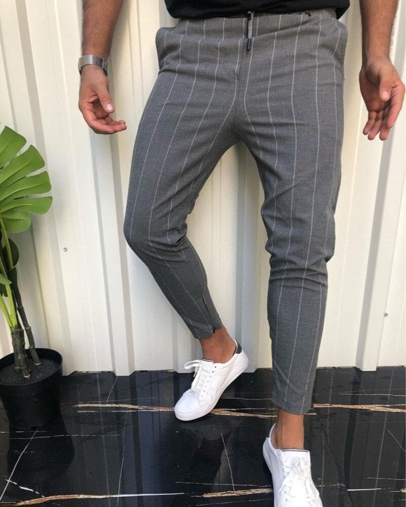 Men's Trousers - Slim Fit - Pinstripe Pattern - Elegant and Versatile