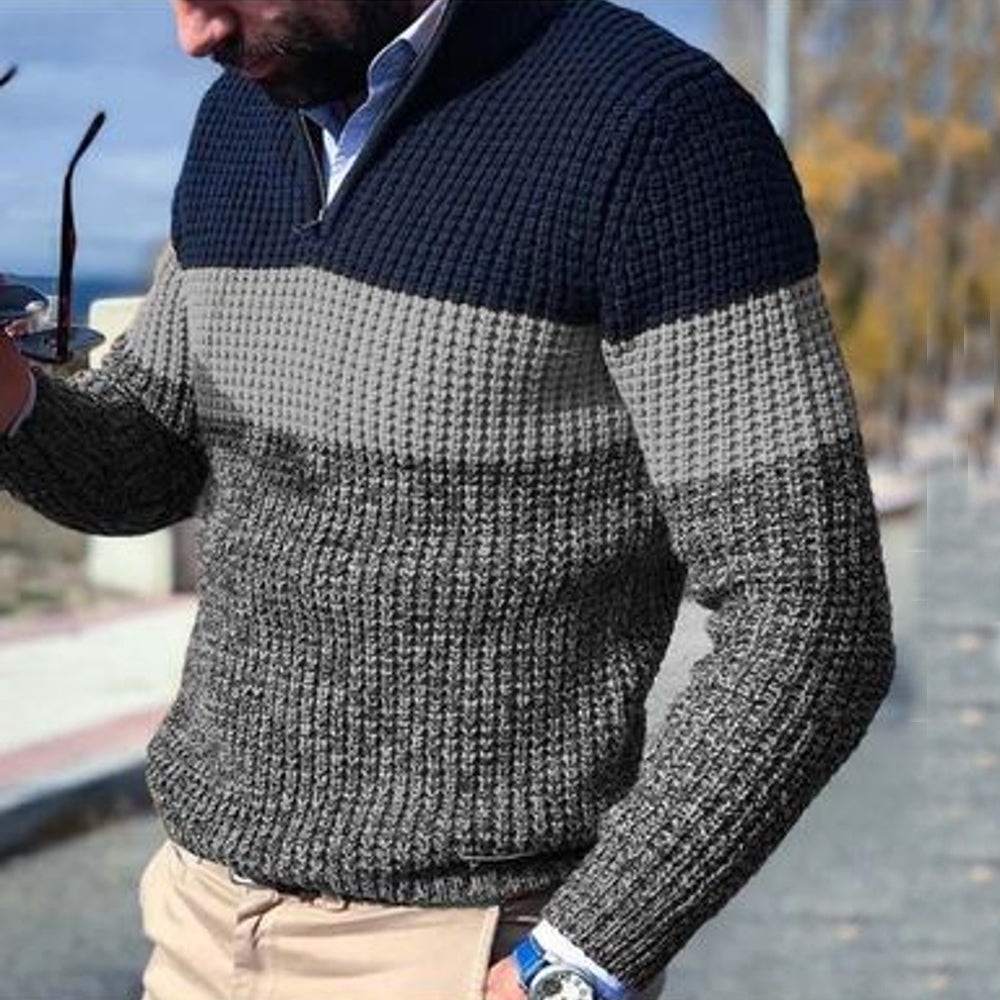 Men's Sweater – Wool – Regular fit – Half zipper – Waffle texture