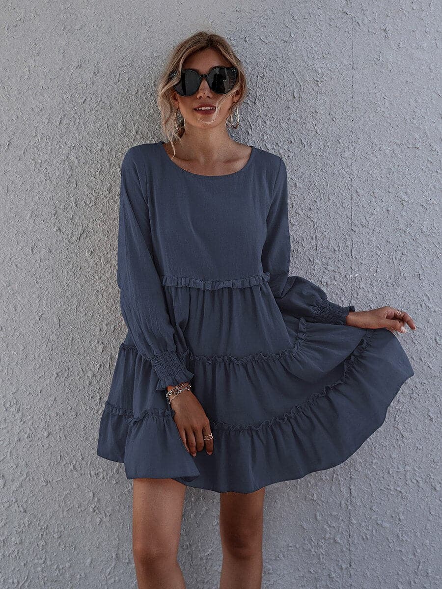 Dame Kjole - Luftig Passform - Volanger & Lange Ermer - Casual & Feminint Design